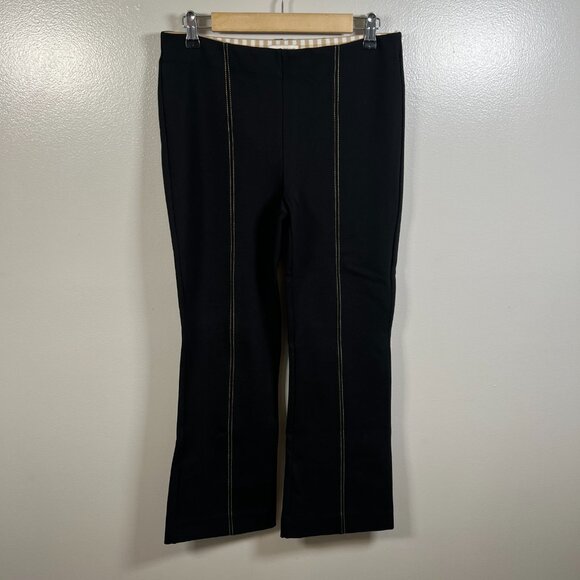 Anthropologie Essential Crop Flare Pants Size Small Black Pull On Work Office - Picture 2 of 10